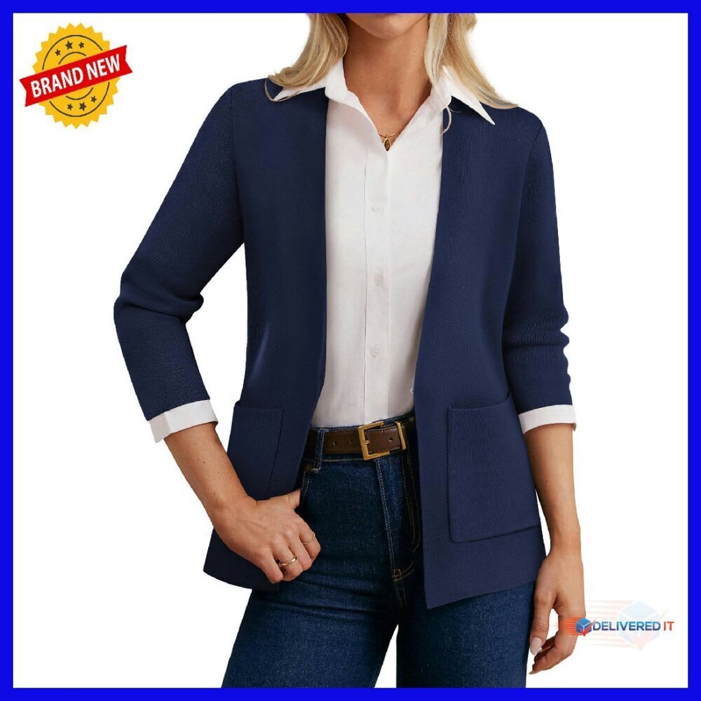 Lightweight 3/4 Sleeve Sweater Blazer with Pockets, Business Casual